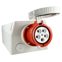 Pin and Sleeve Receptacle Outlet Devices with Box 888-179 IEC 60309 Surface Mnt Recep with Box, IP67, 100A 380-415V & 400V, 125A 220/380-240/415V, 6H, IEC 309 International Pin and Sleeve Devices   